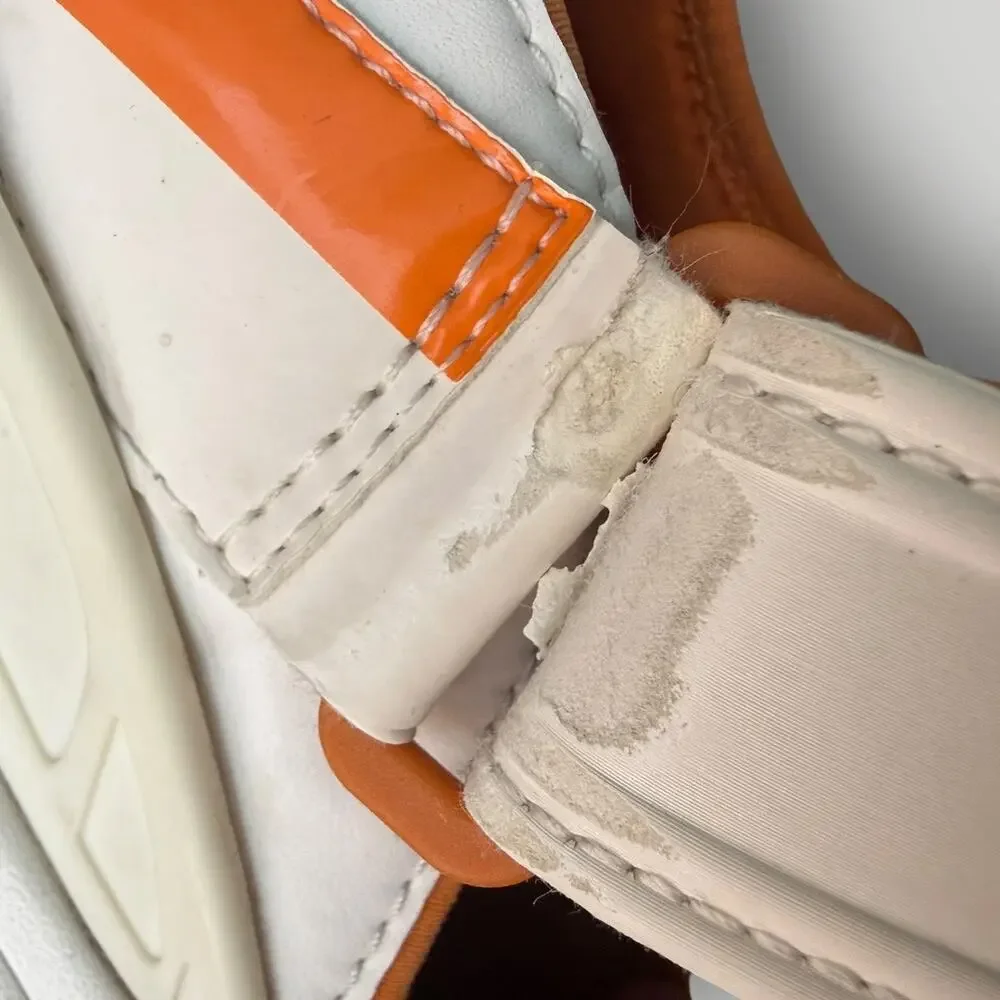 Balenciaga Men's Sport Sandals White/Orange Leather Hook & Loop Logo Sz 8